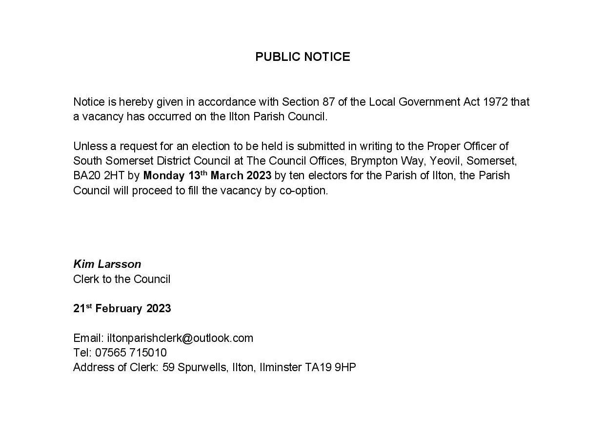 Notice Board - iltonparishcouncil.gov.uk